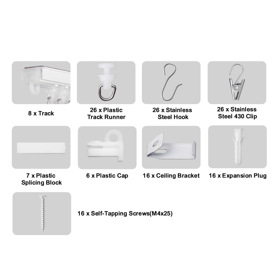 Ceiling Curtain Track Set, 9.9 FT/3 Meter, Self Adhesive, No Drill Ceiling Track System for Curtains, Room Divider Curtain Track Ceiling Mounted for Living Room with Hooks and Hardware, White