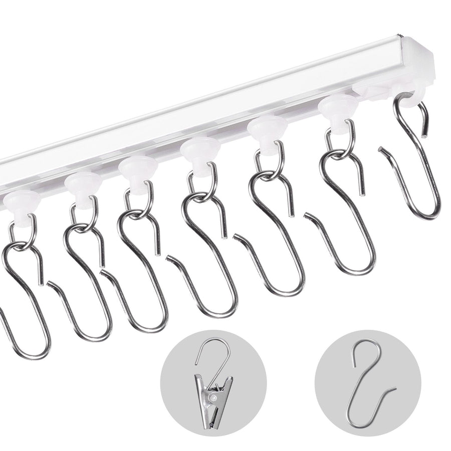 Ceiling Curtain Track Set, 9.9 FT/3 Meter, Self Adhesive, No Drill Ceiling Track System for Curtains, Room Divider Curtain Track Ceiling Mounted for Living Room with Hooks and Hardware, White