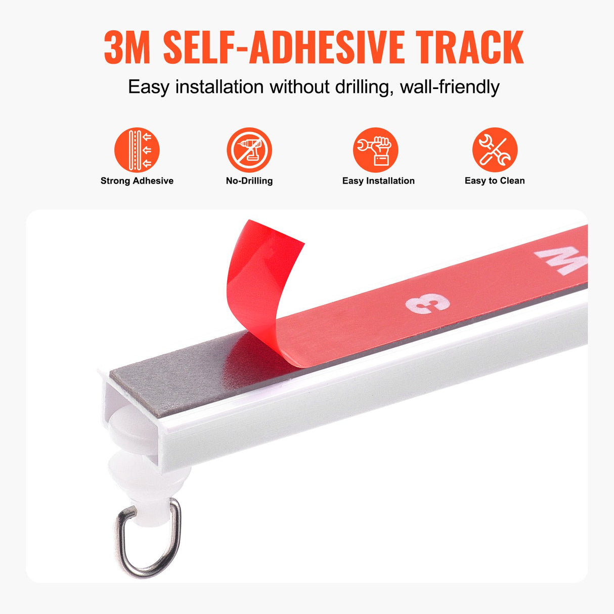 VEVOR Ceiling Curtain Track Set, 9.9 FT/3 Meter, Self Adhesive, No Drill Ceiling Track System for Curtains, Room Divider Curtain Track Ceiling Mounted for Living Room with Hooks and Hardware, White