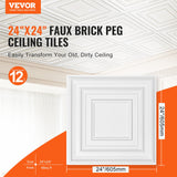 VEVOR Ceiling Tiles 12-Pack 24 x 24 in PVC Easy Installation White Peg Pattern - Front View