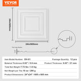 VEVOR Ceiling Tiles 12-Pack 24 x 24 in PVC Easy Installation White Peg Pattern - Rear View