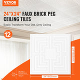 VEVOR Ceiling Tiles 12-Pack 24 x 24 in PVC Easy Installation White Echo Pattern - Front View