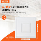 VEVOR Ceiling Tiles 12-Pack 24 x 24 in PVC Easy Installation White Geometric - Front View