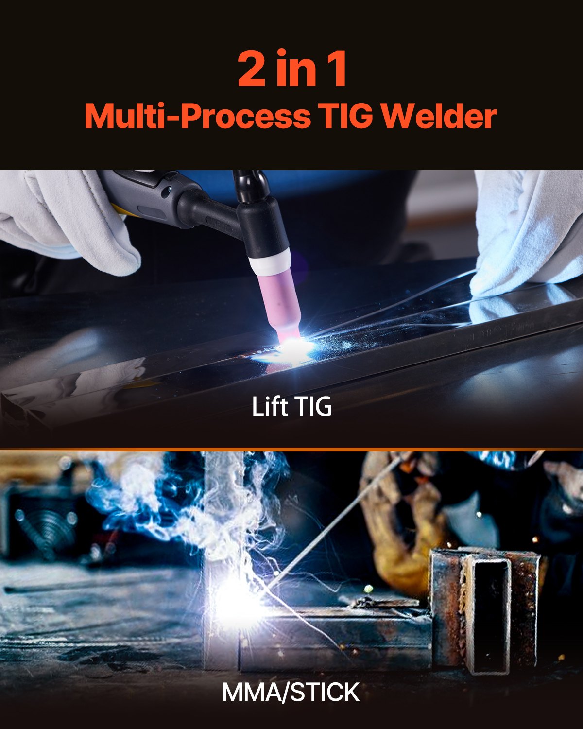 VEVOR TIG Welder 2-In-1 Welding Machine Lift MMA Stick Arc IGBT Hot Start LED