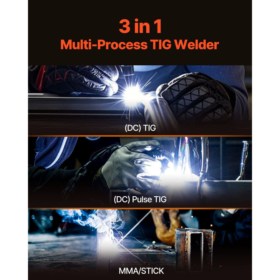 TIG Welder, 205A 3-In-1 Welding Machine (Large LED Display)- DC TIG/DC Pulse TIG/MMA(Stick), Electric Welder, LED Lights