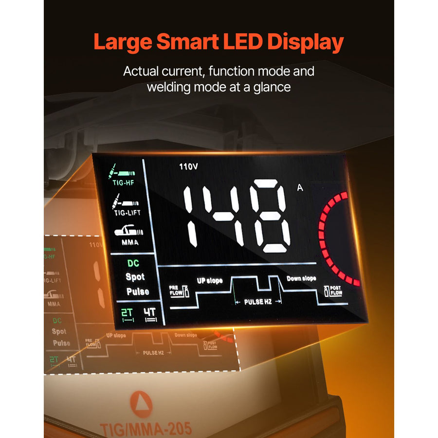 TIG Welder, 205A 3-In-1 Welding Machine (Large LED Display)- DC TIG/DC Pulse TIG/MMA(Stick), Electric Welder, Electric