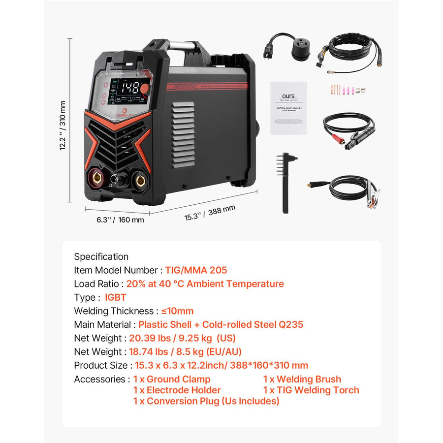 TIG Welder, 205A 3-In-1 Welding Machine (Large LED Display)- DC TIG/DC Pulse TIG/MMA(Stick), Electric Welder, image 7