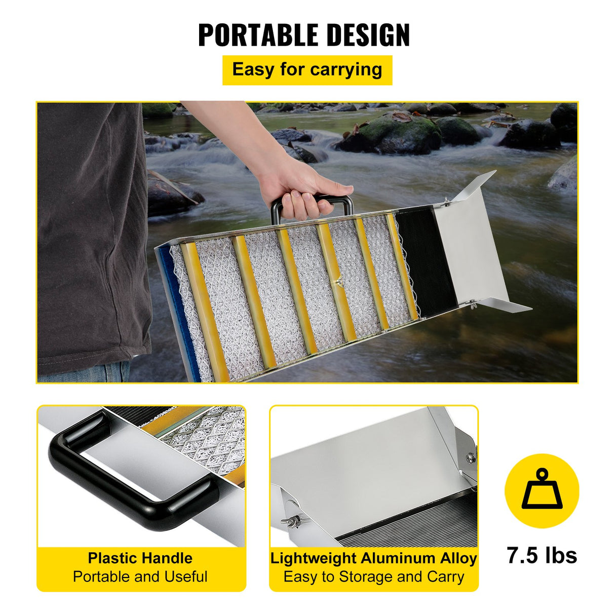 VEVOR Aluminum Alloy Sluice Box, Compact 36" Mini Sluice Boxes for Gold, Lightweight Gold Sluice Equipment, Portable Sluice Boxes with Miner's Moss,