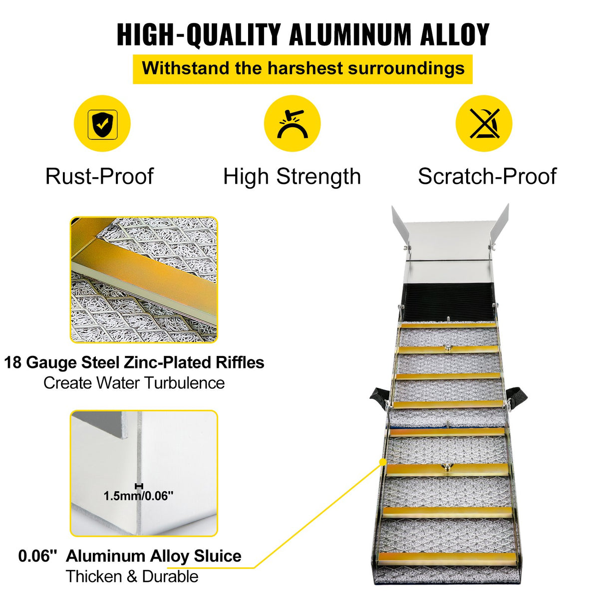VEVOR Folding Aluminum Alloy Sluice Box, Compact 50" Sluice Boxes for Gold, Lightweight Gold Sluice
