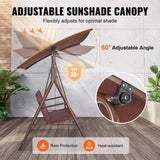VEVOR 3-Person Patio Swing Chair, Outdoor Patio Swing with Adjustable Canopy, Porch Swing with Armrests, Teslin Fabric and Alloy Steel Frame, for Balcony, Backyard, Patio, Garden, Poolside, Brown - Side View
