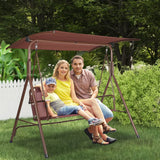 VEVOR 3-Person Patio Swing Chair, Outdoor Patio Swing with Adjustable Canopy, Porch Swing with Armrests, Teslin Fabric and Alloy Steel Frame, for Balcony, Backyard, Patio, Garden, Poolside, Brown - Low Angle