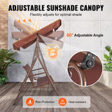 VEVOR 3-Seat Patio Swing Chair, Outdoor Patio Swing with Adjustable Canopy, Porch Swing with Armrests, Teslin Fabric and Alloy Steel Frame, for Balcony, Backyard, Patio, Garden, Poolside, Brown - Side View