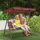 VEVOR 3-Seat Patio Swing Chair, Outdoor Patio Swing with Adjustable Canopy, Porch Swing with Armrests, Teslin Fabric and Alloy Steel Frame, for Balcony, Backyard, Patio, Garden, Poolside, Brown - Low Angle