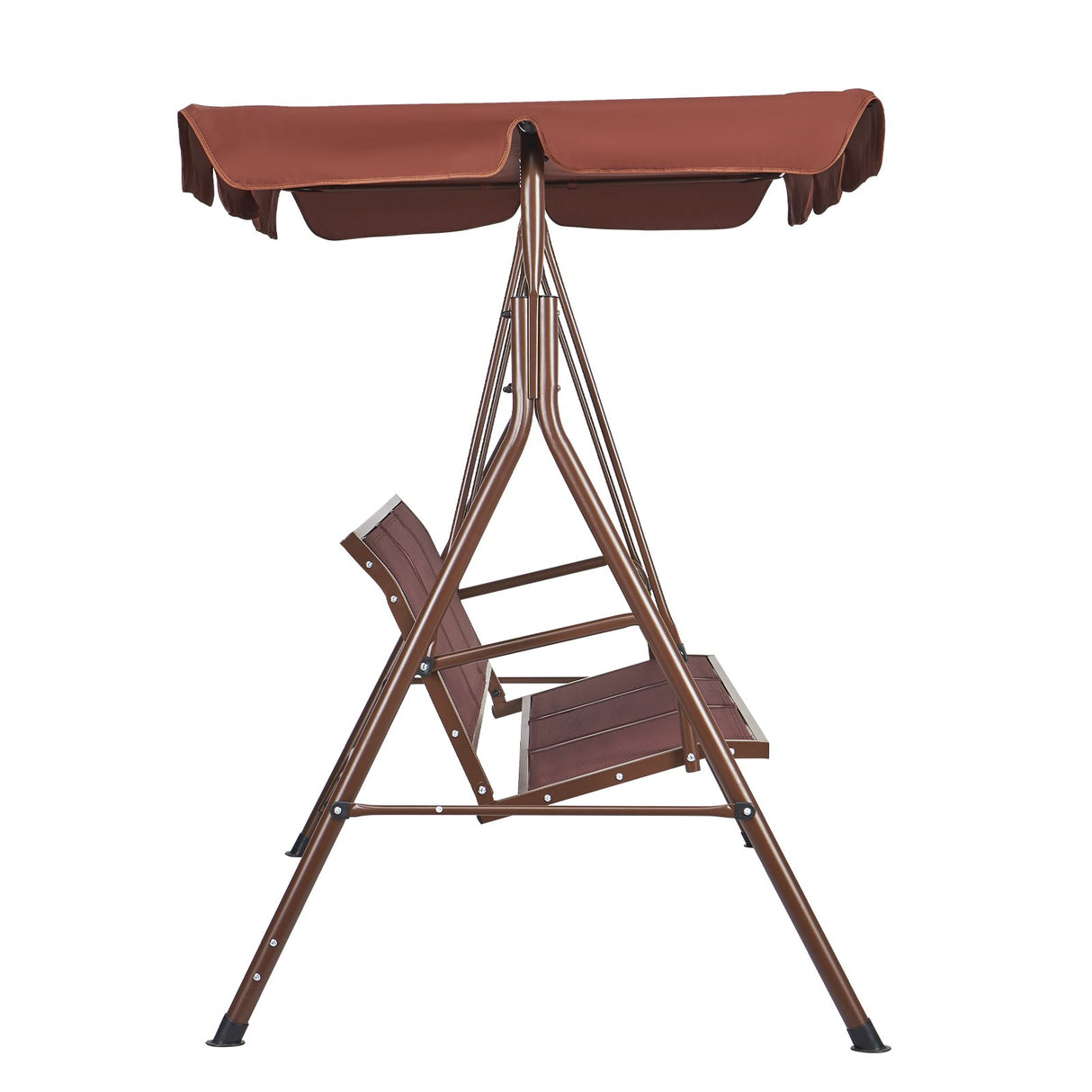 VEVOR 3-Seat Patio Swing Chair, Outdoor Patio Swing with Adjustable Canopy, Porch Swing with Armrests, Teslin Fabric and Alloy Steel Frame, for Balcony, Backyard, Patio, Garden, Poolside, Brown
