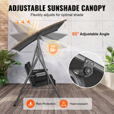 VEVOR 2-Seat Patio Swing Chair, Outdoor Patio Swing with Adjustable Canopy, Porch Swing with Storage Bag and Rotating Tray, Oxford Fabric and Alloy Steel Frame, for Balcony, Backyard, Poolside, Black - Side View