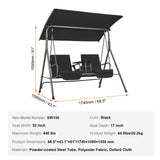 VEVOR 2-Seat Patio Swing Chair, Outdoor Patio Swing with Adjustable Canopy, Porch Swing with Storage Bag and Rotating Tray, Oxford Fabric and Alloy Steel Frame, for Balcony, Backyard, Poolside, Black - Close-Up Angle