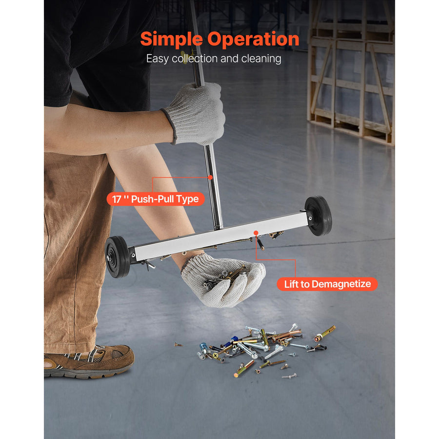 Magnetic Sweeper with Wheels, 43 cm, 4.5 kg Load Capacity, Lightweight Magnetic Pickup Sweeper with Adjustable Handle, Pick Up Nails and Screws, Easy Cleanup for Garages, Roofing Projects