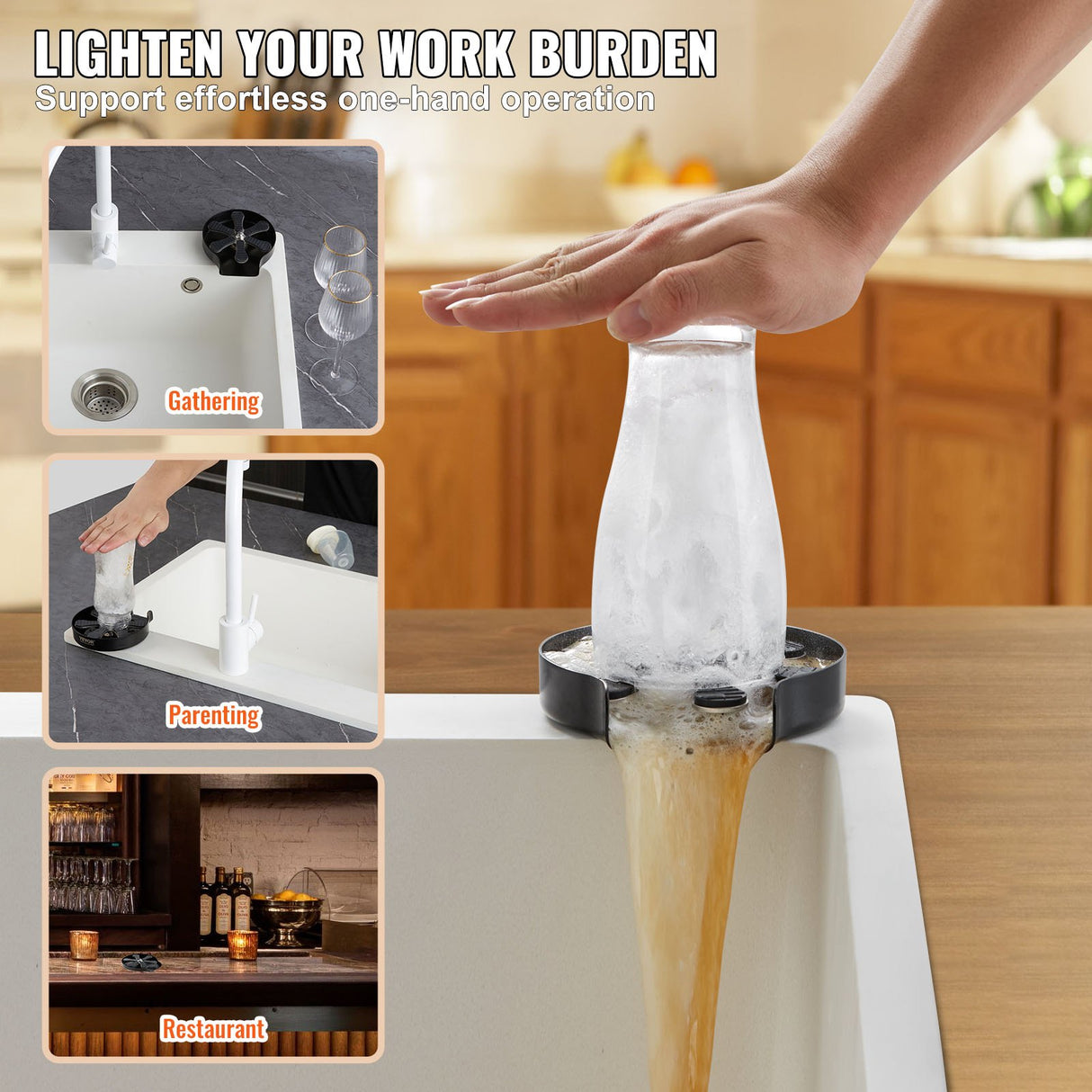 VEVOR Glass Rinser, 10 Powerful Spraying Jets Rotating Cup Rinser for Sink, 304 Stainless Steel Faucet Cup Washer & Silicone Nonslip Pad for Baby