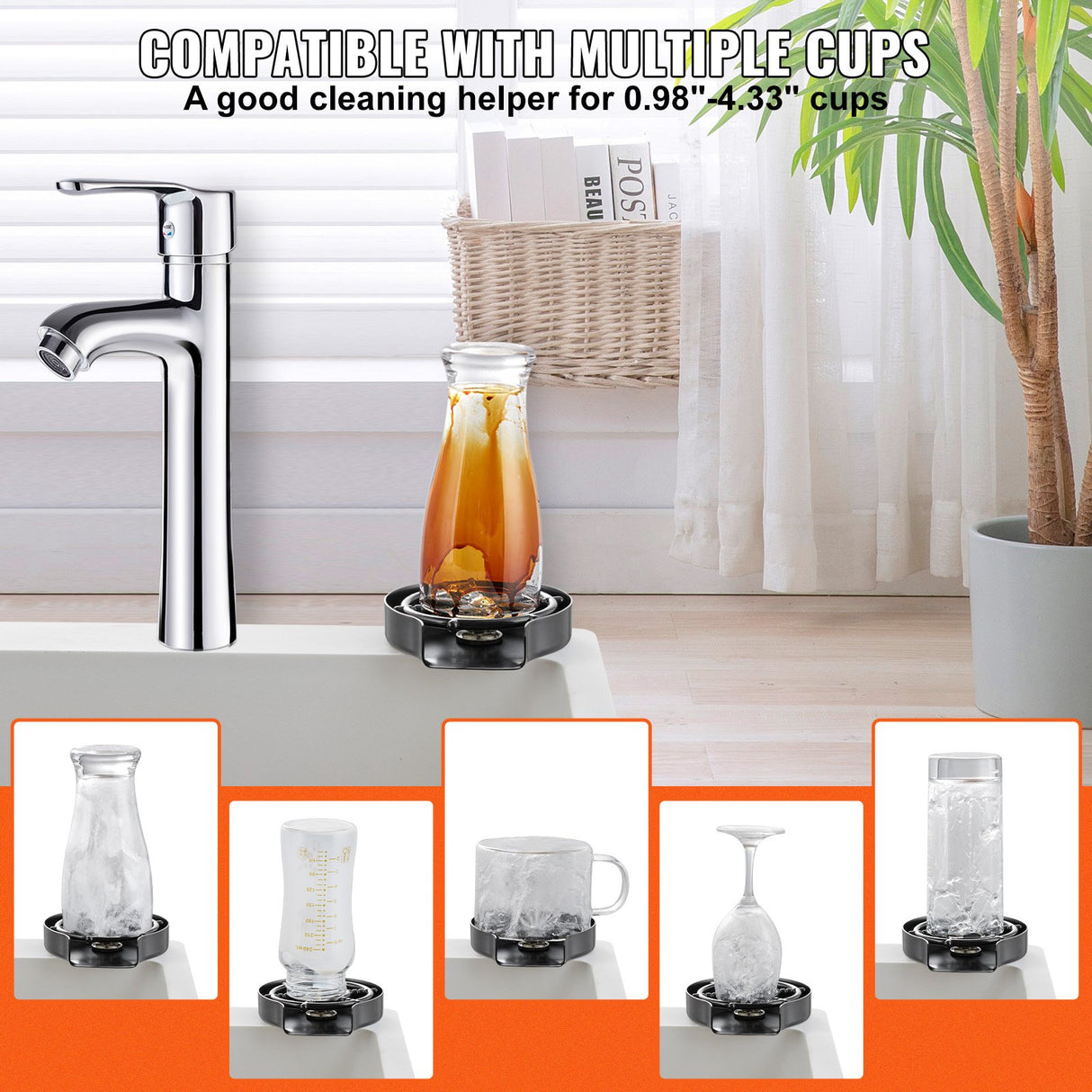 VEVOR Glass Rinser 10-Hole 360 Rotating Stainless Steel Washer ABS Cup Holder