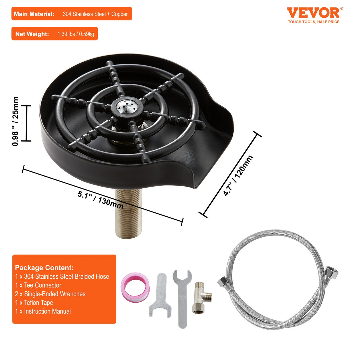 VEVOR Glass Rinser 10-Hole 360 Rotating Stainless Steel Washer ABS Cup Holder
