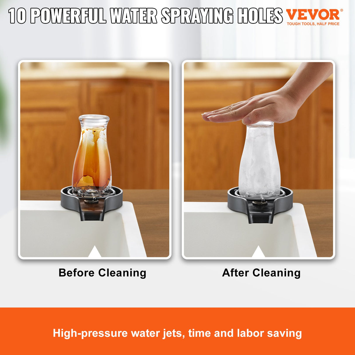 VEVOR Glass Rinser, 10 Powerful Spraying Jets Rotating Cup Rinser for Sink, Wearproof ABS Kitchen Sink Faucet Cup Washer & ABS Cup Holder for Baby