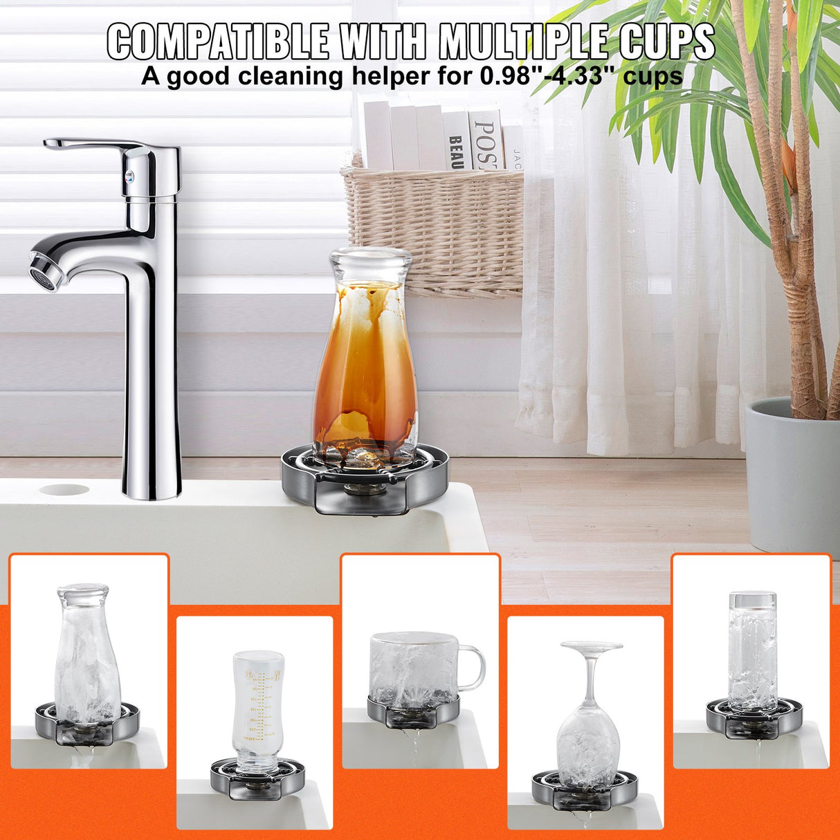 VEVOR Glass Rinser 10-Hole Rotating Stainless Steel Washer ABS Cup Holder