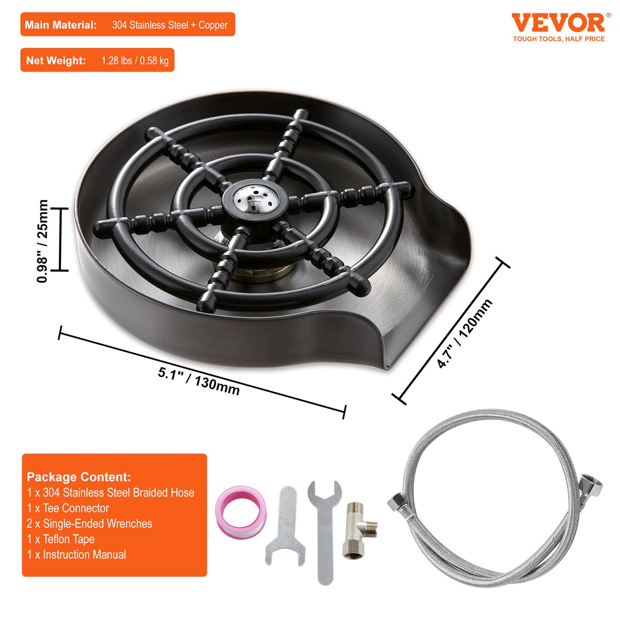 VEVOR Glass Rinser 10-Hole Rotating Stainless Steel Washer ABS Cup Holder