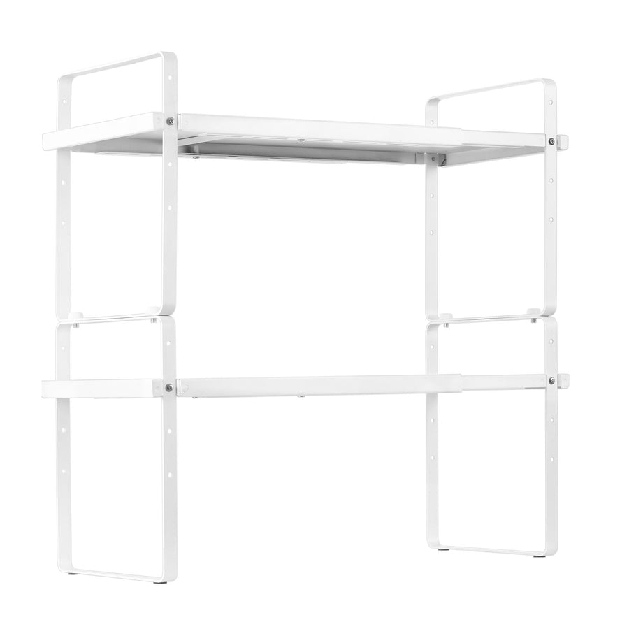 Adjustable Kitchen Cabinet Shelf Organizer, Expandable 2 Tier Cabinet Shelf, Stackable Countertop Organizers and Storage Shelf Risers, Pantry Organizers for Kitchen Bathroom Office, White
