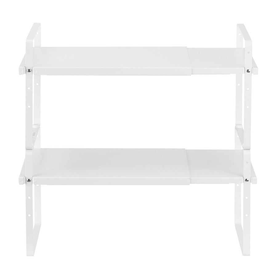 Adjustable Kitchen Cabinet Shelf Organizer, Expandable 2 Tier Cabinet Shelf, Stackable Countertop Organizers and Storage Shelf Risers, Pantry Organizers for Kitchen Bathroom Office, White