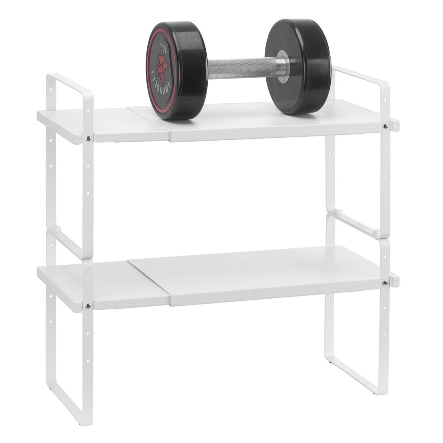 Adjustable Kitchen Cabinet Shelf Organizer, Expandable 2 Tier Cabinet Shelf, Stackable Countertop Organizers and Storage Shelf Risers, Pantry Organizers for Kitchen Bathroom Office, White