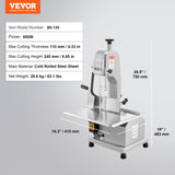 VEVOR 650W Commercial Electric Meat Bandsaw Stainless Steel Bone Sawing Machine - Rear View