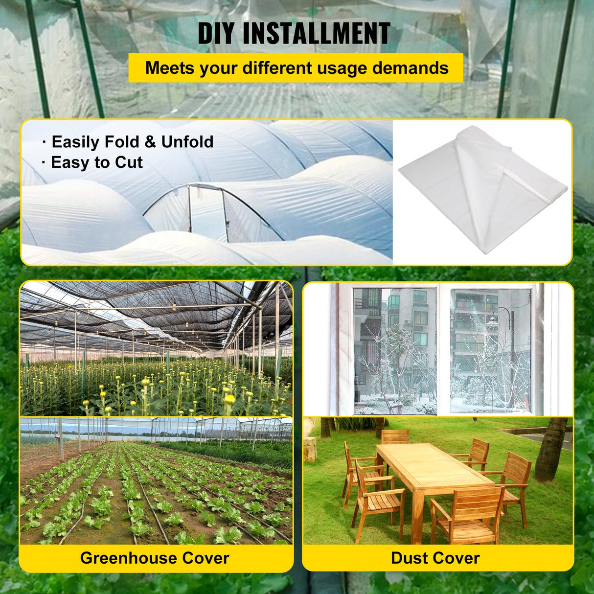 VEVOR Greenhouse Film, 24' x 100' Greenhouse Plastic Sheeting, 6 mil Thickness Suncover Greenhouse, Clear Polyethylene Cover, UV Proof Farm Plastic