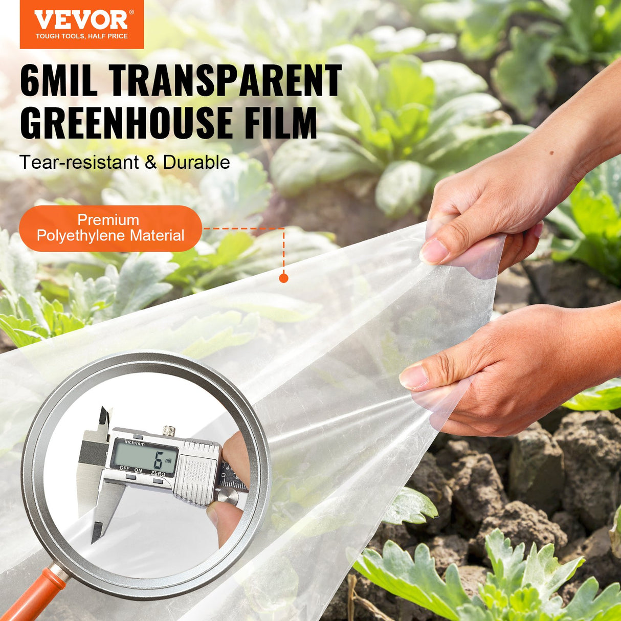 VEVOR Greenhouse Plastic Sheeting 7.6 x 7.6 m, 6 Mil Thickness Clear Greenhouse Film, Polyethylene Film 4 Year UV Resistant, for Gardening, Farming,