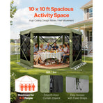 Pop up Gazebo Screen Tent, 3x3 m Large 6-Sided Camping Canopy Tent with Removable Top & Carry Bag, Quick-Set & Bite-Proof, Screen House Sun Shelter for 6-8 Persons Backyard Patio, Green