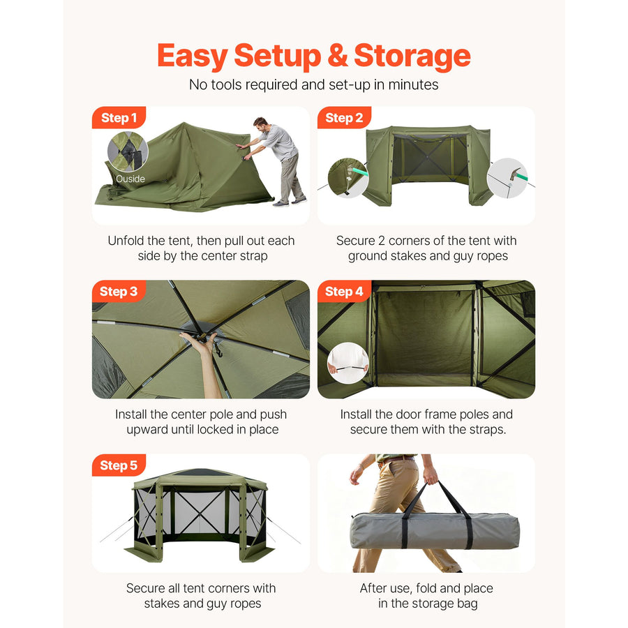 Pop up Gazebo Screen Tent, 3x3 m Large 6-Sided Camping Canopy Tent with Removable Top & Carry Bag, Quick-Set & Bite-Proof, Screen House Sun Shelter for 6-8 Persons Backyard Patio, Green
