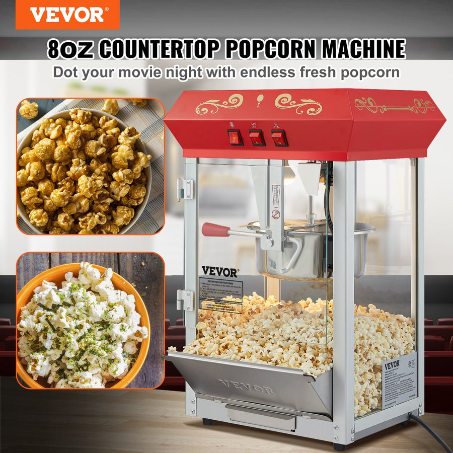 Popcorn Popper Machine Countertop Popcorn Maker 850W 8 Oz 48 Cups Red