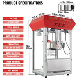 Popcorn Popper Machine Countertop Popcorn Maker 850W 8 Oz 48 Cups Red - Close-Up Angle