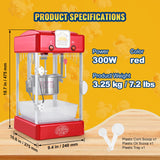 VEVOR Popcorn Popper Machine Tabletop Popcorn Maker 300W 2.5 Oz Red - Close-Up Angle