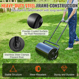 VEVOR Lawn Roller, 13 Gallon 24Inch Sand/Water Filled Yard Roller, Steel Sod Roller with Easy-turn Plug and U-Shaped Ergonomic Handle for Convenient Push and Pull, for Lawn, Garden, Farm, Park, Black - Top-Down View
