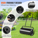 VEVOR Lawn Roller, 13 Gallon 24Inch Sand/Water Filled Yard Roller, Steel Sod Roller with Easy-turn Plug and U-Shaped Ergonomic Handle for Convenient Push and Pull, for Lawn, Garden, Farm, Park, Black - 45-Degree Angle