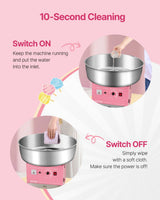 Electric Cotton Candy Machine, 1000W Commercial Candy Floss Maker with 52cm Stainless Steel Bowl, Sugar Scoop, and Drawer, Easy Home Use, Perfect for Kids Birthday, Family Party, Pink