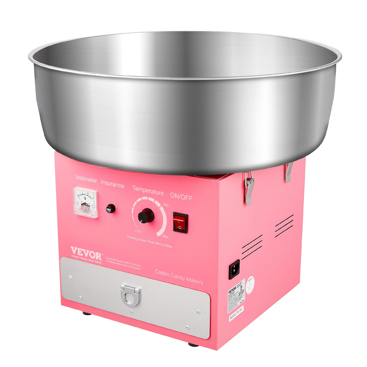 VEVOR Electric Cotton Candy Machine, 1000W Commercial Candy Floss Maker with 52cm Stainless Steel Bowl, Sugar Scoop, and Drawer, Easy Home Use, Perfect for Kids Birthday, Family Party, Pink