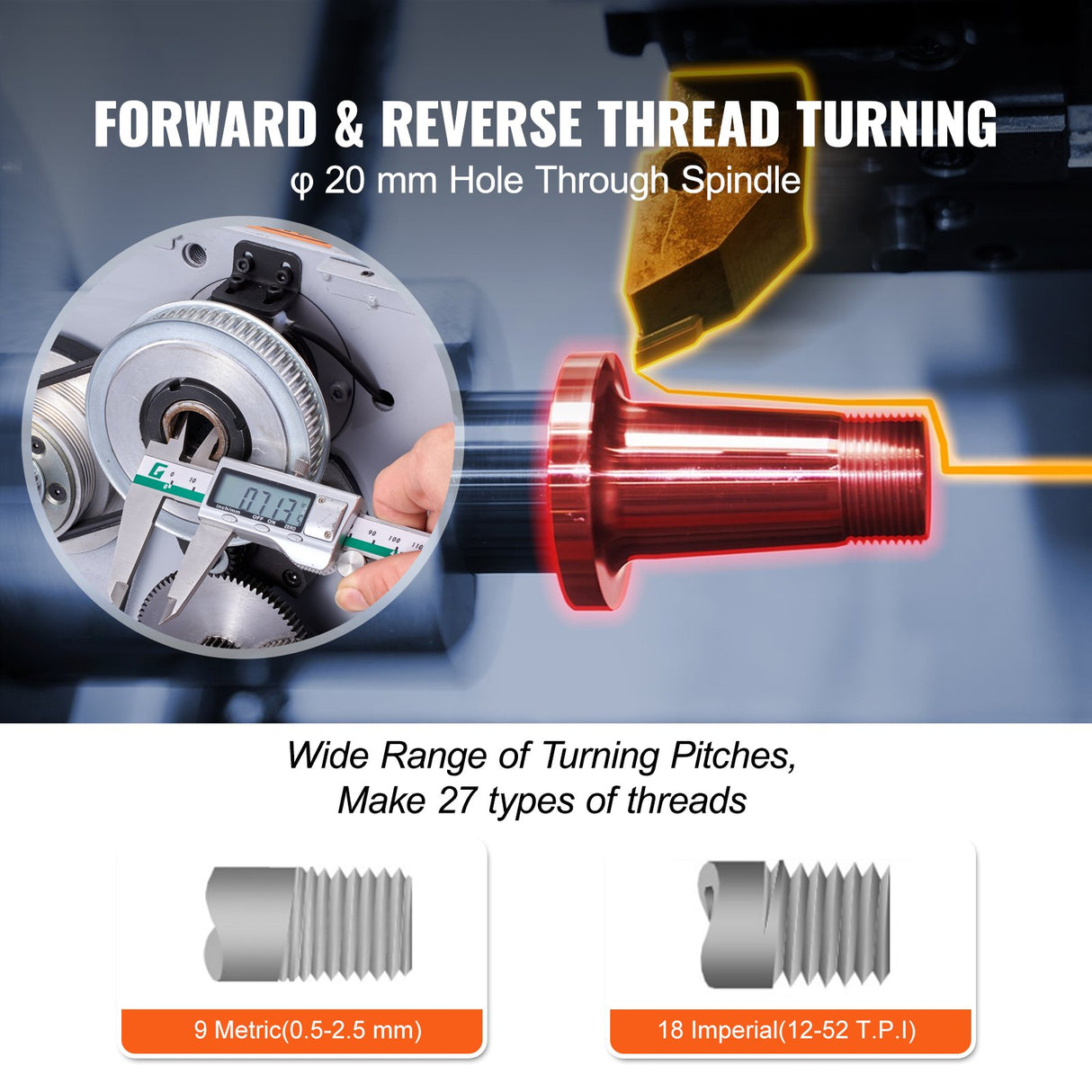 VEVOR Metal Lathe Machine, 200 mm x 350 mm, Precision Benchtop Power Metal Lathe, 50-2500 RPM Continuously Variable Speed, 600W Brush Motor Metal