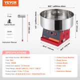 VEVOR Electric Cotton Candy Machine, 1000W Candy Floss Maker, Commercial Cotton Candy Machine with Stainless Steel Bowl, and Sugar Scoop, Perfect for
