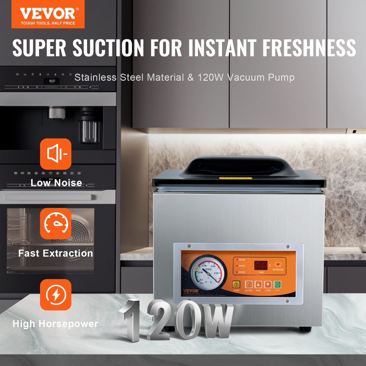 VEVOR Chamber Vacuum Sealer, 260W Sealing Power, Vacuum Packing Machine for Wet Foods, Meats, Marinades and More, Compact Size with 260 mm Sealing Length, Applied in Home Kitchen and Commercial Use