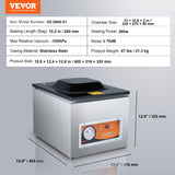VEVOR Chamber Vacuum Sealer, 260W Sealing Power, Vacuum Packing Machine for Wet Foods, Meats, Marinades and More, Compact Size with 260 mm Sealing Length, Applied in Home Kitchen and Commercial Use - Close-Up Angle