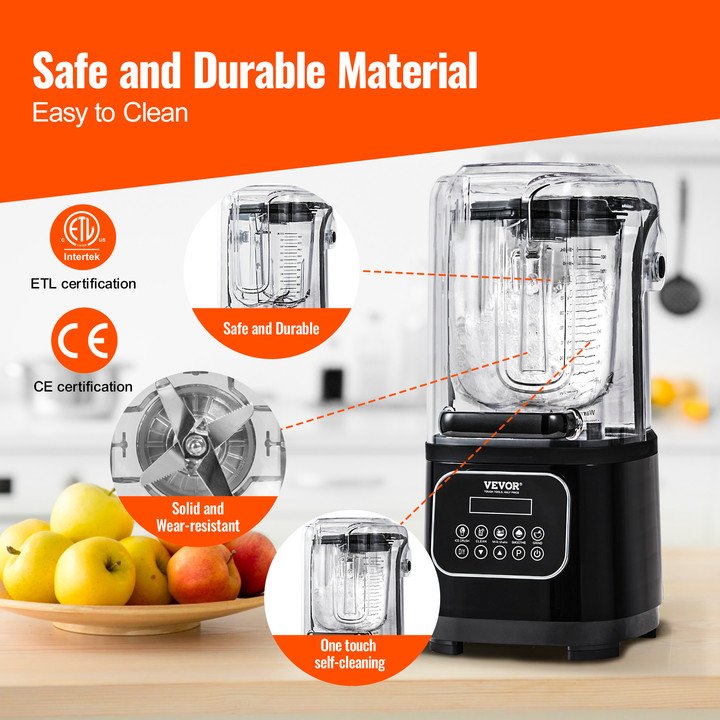 VEVOR Professional Blender with Shield, Commercial Countertop Blenders, 2L Jar Blender Combo, Stainless Steel 9 Speed & 5 Functions Blender, for