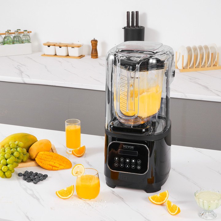 VEVOR Professional Blender with Shield, Commercial Countertop Blenders, 2L Jar Blender Combo, Stainless Steel 9 Speed & 5 Functions Blender, for