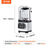 VEVOR Professional Blender with Shield, Commercial Countertop Blenders, 2L Jar Blender Combo, Stainless Steel 9 Speed & 5 Functions Blender, for Shakes, Smoothies, Peree, and Crush Ice, White - Close-Up Angle