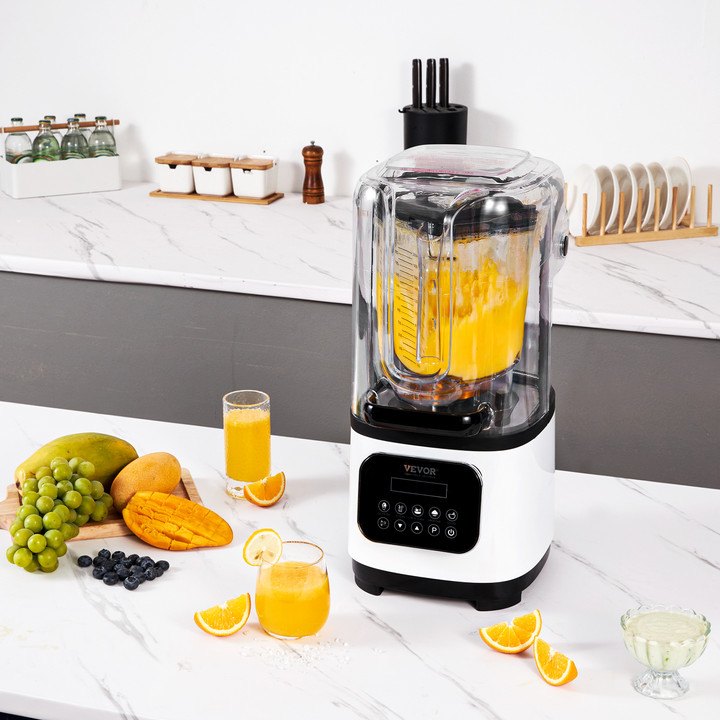 Professional Blender with Shield, Commercial Countertop Blenders, 2L Jar Blender Combo, Stainless Steel 9 Speed & 5 Functions Blender, for Shakes, Smoothies, Peree, and Crush Ice, White